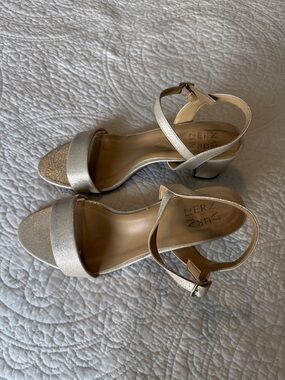 Naturalizer Shimmery Gold Ankle-Strap Block Heels. Only worn once.